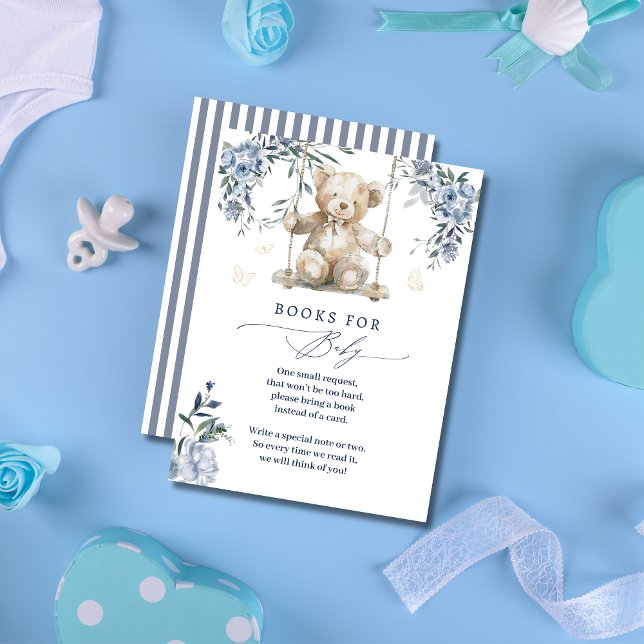 Gentle Blue Floral Teddy Books for Baby Card (Creator Uploaded)