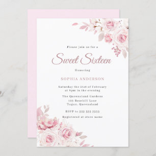 Gentle Blush Elegant Flowers Sweet 16 Party Invitation