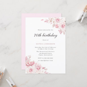 Gentle Blush Elegant Flowers Womans 70th Birthday Invitation