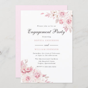 Gentle Blush Elegant Watercolor Engagement Party Invitation