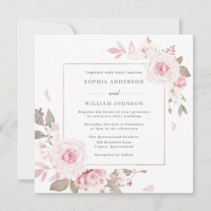 Gentle Blush Floral Frame Wreath Wedding Invitation