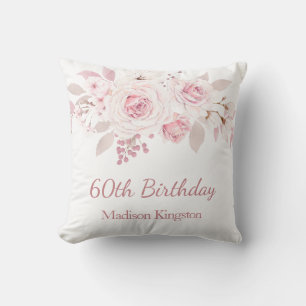 Gentle Blush Pink Floral 60th Birthday Party Gift Cushion