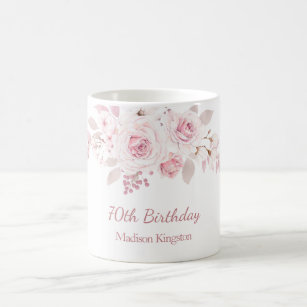 Gentle Blush Pink Floral 70th Birthday Party Gift  Coffee Mug