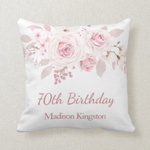 Gentle Blush Pink Floral 70th Birthday Party Gift Cushion