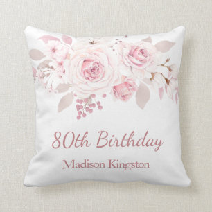 Gentle Blush Pink Floral 80th Birthday Party Gift Cushion