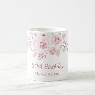 Gentle Blush Pink Floral 90th Birthday Party Gift Coffee Mug