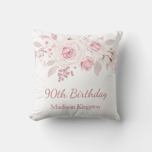 Gentle Blush Pink Floral 90th Birthday Party Gift Cushion