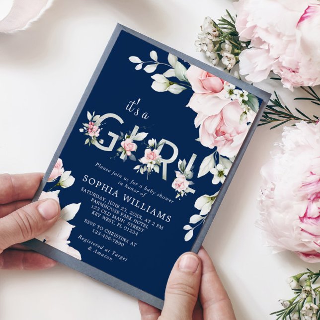 Gentle Blush Pink Rose It's a Girl Baby Shower Inv Invitation (Creator Uploaded)