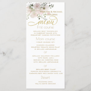 Gentle boho romantic soft pink watercolor floral menu