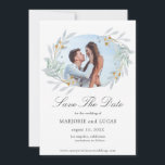 Gentle Botanics Wreath ⎥ Photo Save The Date Card<br><div class="desc">Our gentle botanical collection features light green, teal and gold gentle watercolor foliage paired with golden frames and teal background for a perfectly elegant wedding collection. You can find matching items for your complete wedding experience but also crafts, gifts and some personal items. We believe that you are going to...</div>