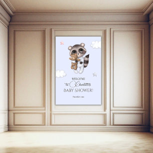 Gentle Boy Raccoon Blue Baby Shower Welcome Poster