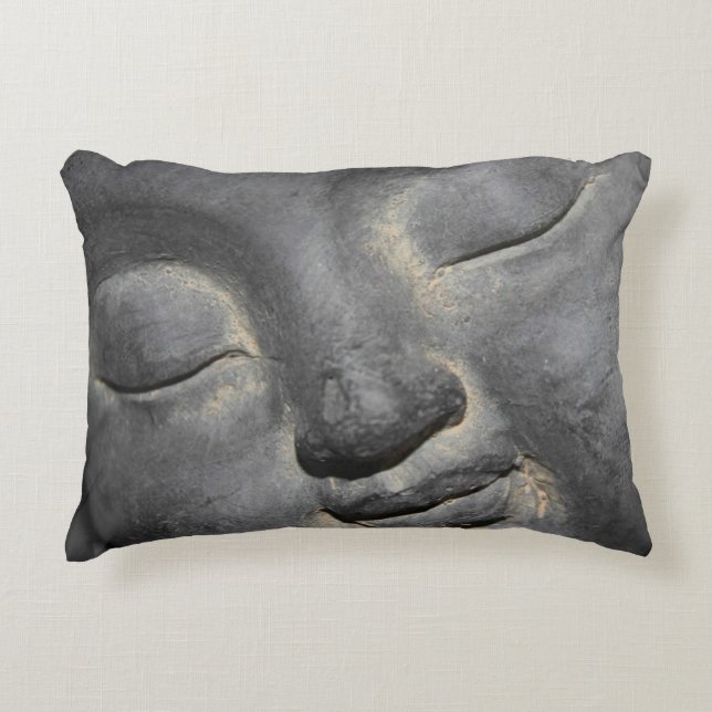 Gentle Buddha Face Stone Sculpture Decorative Cushion (Front)