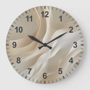 "Gentle Currents"   Beige Abstract Art Large Clock