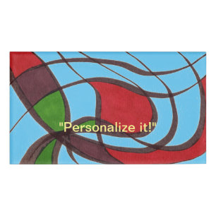 Gentle curves in red, brown, green and blue name tag