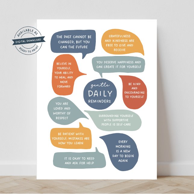 Gentle Daily Reminders Social Emotional Learning Poster (daily gentle reminders, counselor office, mindset posters, teacher resources, educational resources)