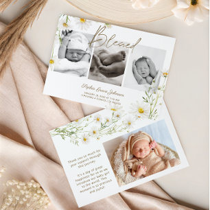 Gentle Daisy Petal Floral Blessed Baby Photo Birth Announcement