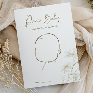 Gentle Daisy Petals Floral Draw Baby Shower Game Poster