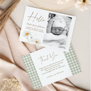 Gentle Daisy Petals Floral Hello Baby Photo Announcement