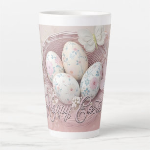 Gentle Easter Joy with Floral Motif Latte Mug