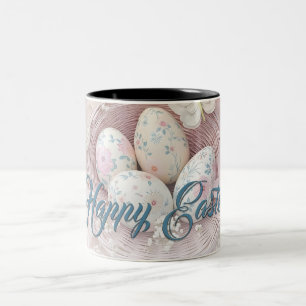 Gentle Easter Joy with Floral Motif Two-Tone Coffee Mug