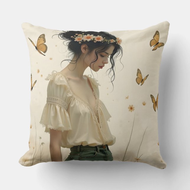 Gentle Elegance in a Butterfly Dance Cushion (Front)