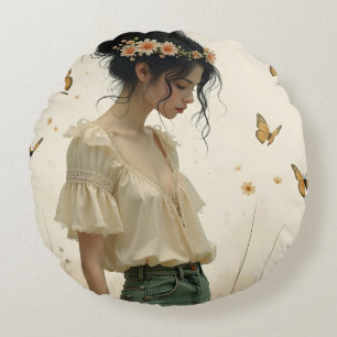 Gentle Elegance in a Butterfly Dance Round Cushion