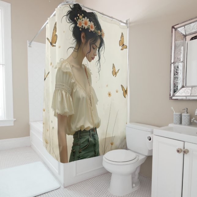 Gentle Elegance in a Butterfly Dance Shower Curtain (In Situ)