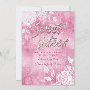 Gentle elegant  bokeh white roses sweet sixteen invitation