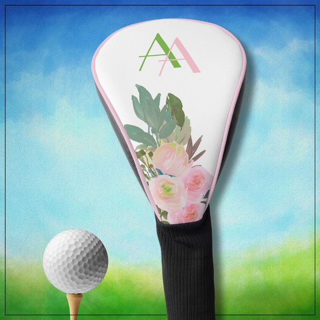 Gentle Elegant Pink Flowers Custom Monogram  Golf Head Cover (Creator Uploaded)