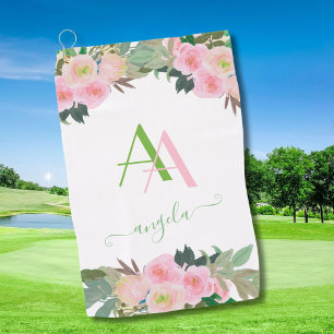 Gentle Elegant Pink Flowers Custom Monogram Golf Towel