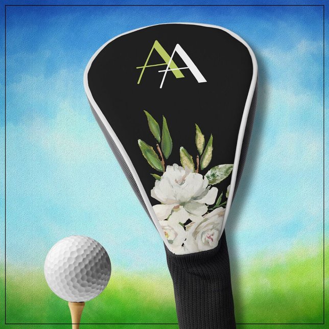 Gentle Elegant White Flowers Custom Monogram  Golf Head Cover (Creator Uploaded)