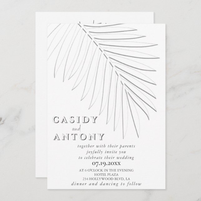 Gentle embossed palm leaf tropical all in one  invitation (Front/Back)