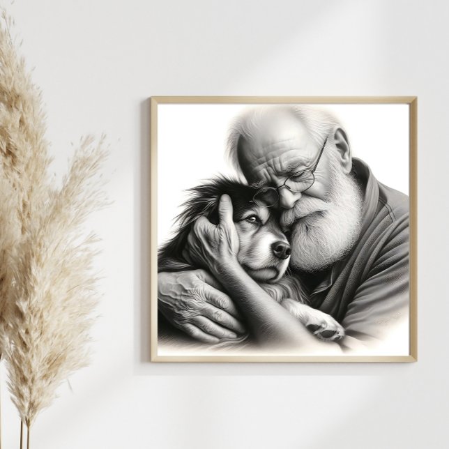 Gentle Embrace Elderly Man with Border Collie Photo Print (Creator Uploaded)
