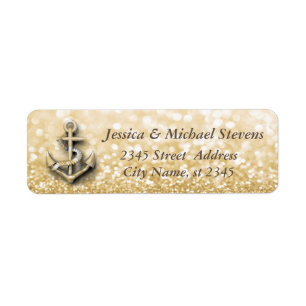 gentle faux gold glittery wedding nautical anchor return address label