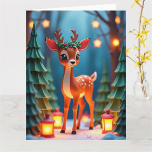 Gentle Fawn in Snowy Woodland Christmas Scene Card