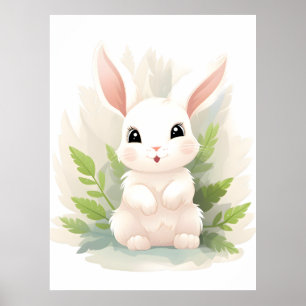 Gentle Ferns: Baby Rabbit Among Leaves Poster