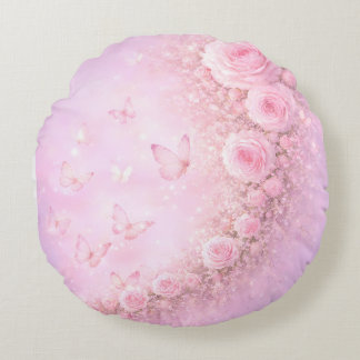 Gentle Floral Pattern – Soft Pink Roses with Soft Round Cushion