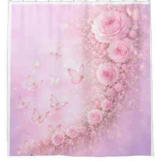Gentle Floral Pattern – Soft Pink Roses with Soft  Shower Curtain