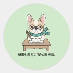 Gentle Frenchie Puppy Novelist Writing Supply Classic Round Sticker