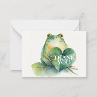 Gentle Frog with a Heart Shaped Leaf Thank You Card