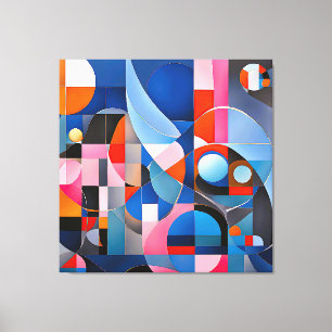 Gentle Geometry: Hues of Blue & Pink in Abstract Canvas Print