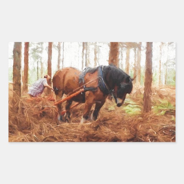 Gentle Giant - Draught Horse Hauling Logs in Fores Rectangular Sticker (Front)