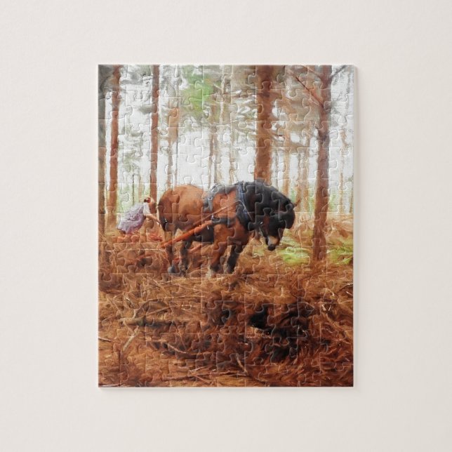 Gentle Giant - Draught   Horse Hauling Logs in Jigsaw Puzzle (Vertical)