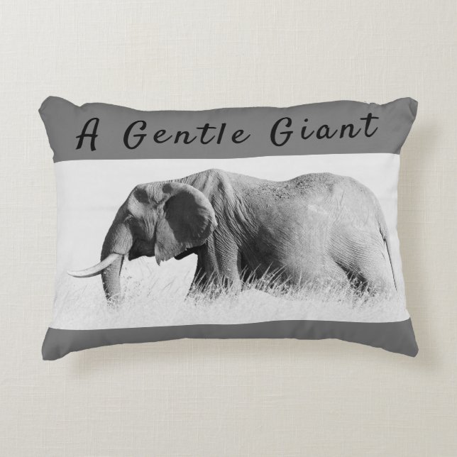 Gentle Giant Elephant high key photo with text Decorative Cushion (Front)