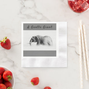 Gentle Giant Elephant high key photo with text Napkin