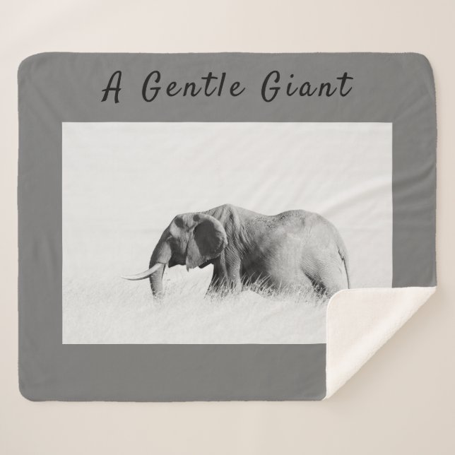 Gentle Giant Elephant high key photo with text Sherpa Blanket (Front (Horizontal))