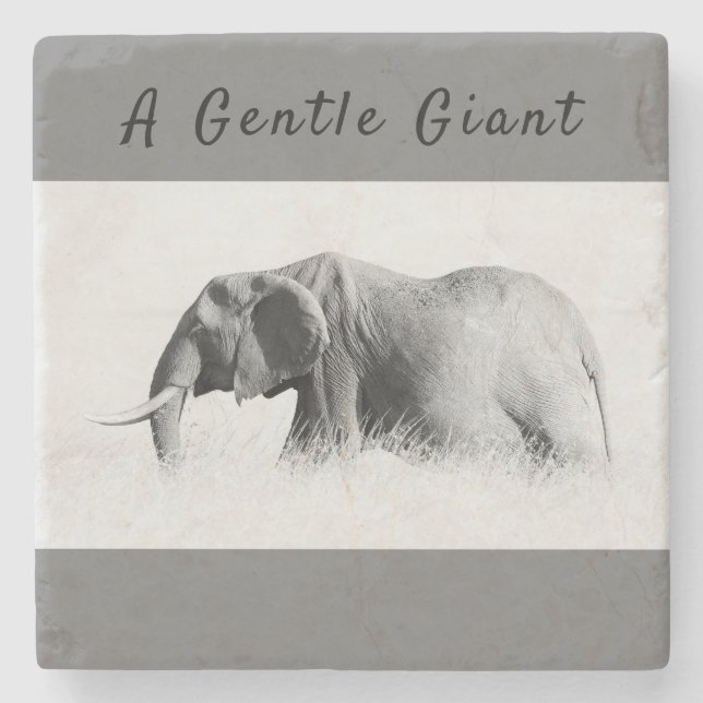 Gentle Giant Elephant high key photo with text Stone Coaster (Front)