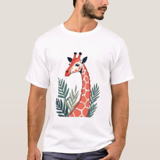 Gentle Giraffe with Tropical Leaves T-Shirt