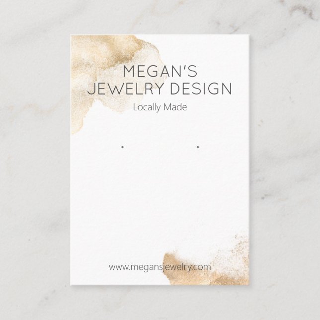 Gentle Gold Bronze Ink On White Earring Display Business Card (Front)