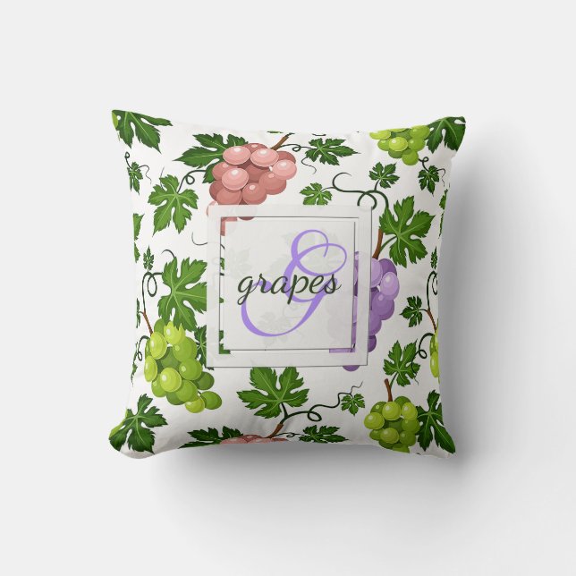 Gentle Grapes and Grapevines Cushion (Front)